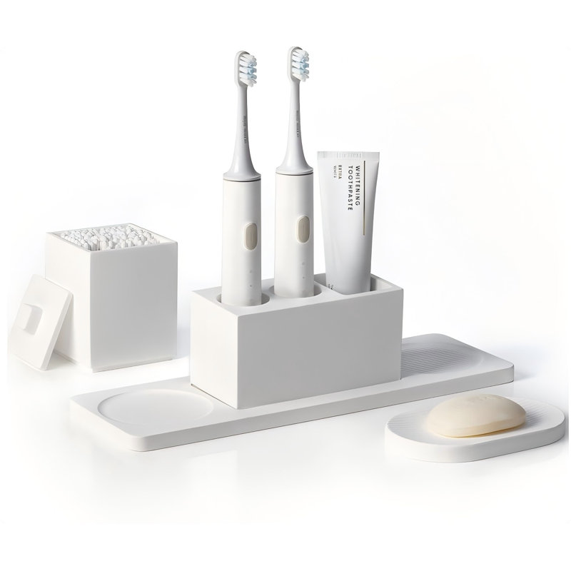 Ensemble d'accessoires de salle de bain gris, diatomite, accessoires de salle de bain avec porte-brosse à dents électrique, ensemble de porte-savon blanc