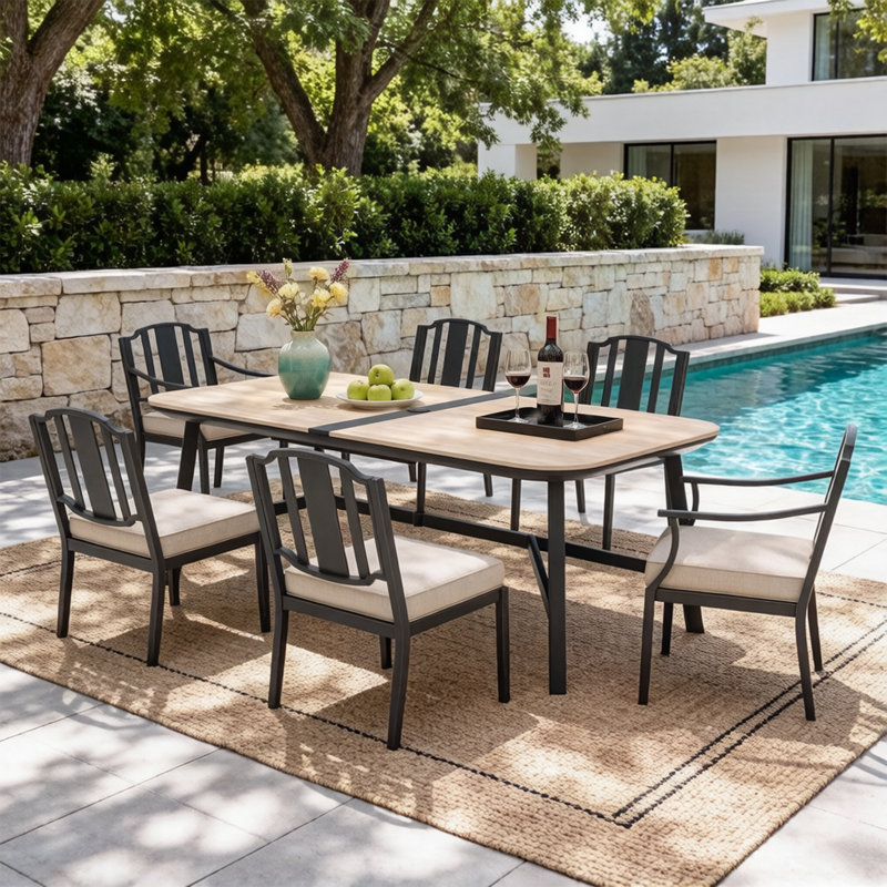 Barnesville Patio 6 Person Rectangular Dining Set With Aluminum Honeycomb Composite Ceramic Tabletop And Aluminum Dining Chairs
