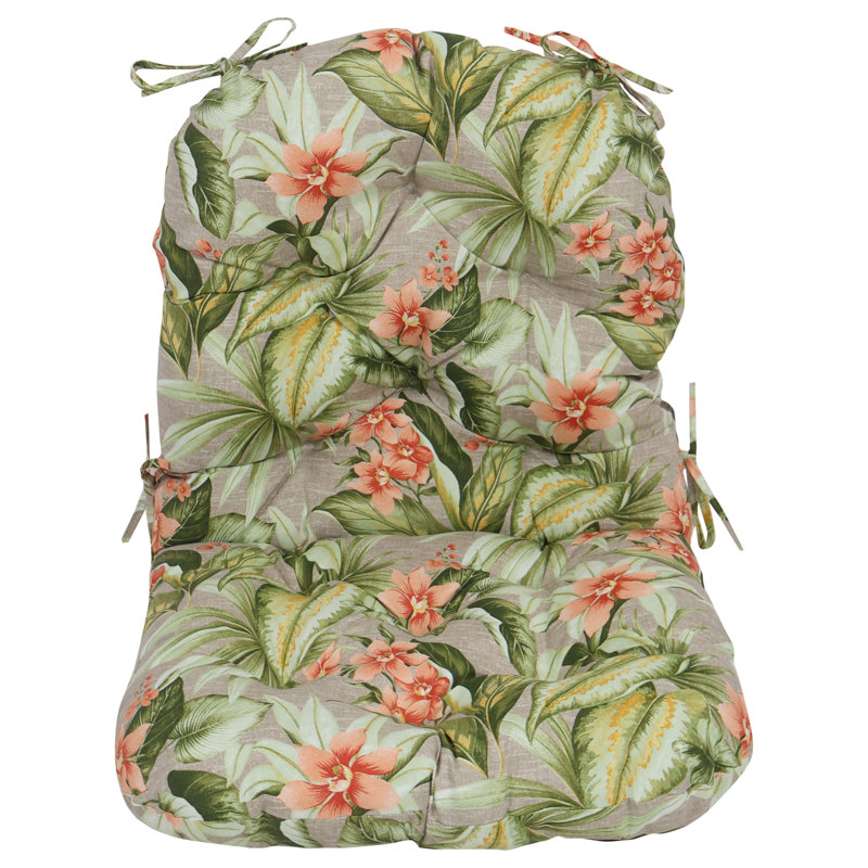 48-Inch By 24-Inch Outdoor Rounded Seat/Back Rocker Cushion, Tan/Pink/Tahiti Sunrise Floral