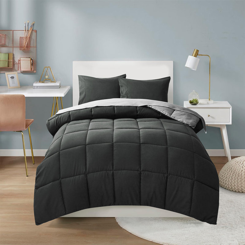 Ensemble d'édredon réversible 5 pièces pour lit simple 5 pièces, Gris
