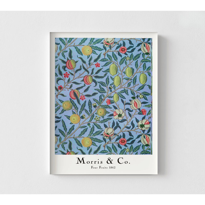 Quatre fruits par William Morris, cadeau de maman amande, décor de cuisine biologique, impression de table de salle à manger bleue