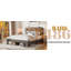 Structure de lit double, structure de lit plateforme en bois avec tête de lit à DEL avec rangement et 2 ports USB