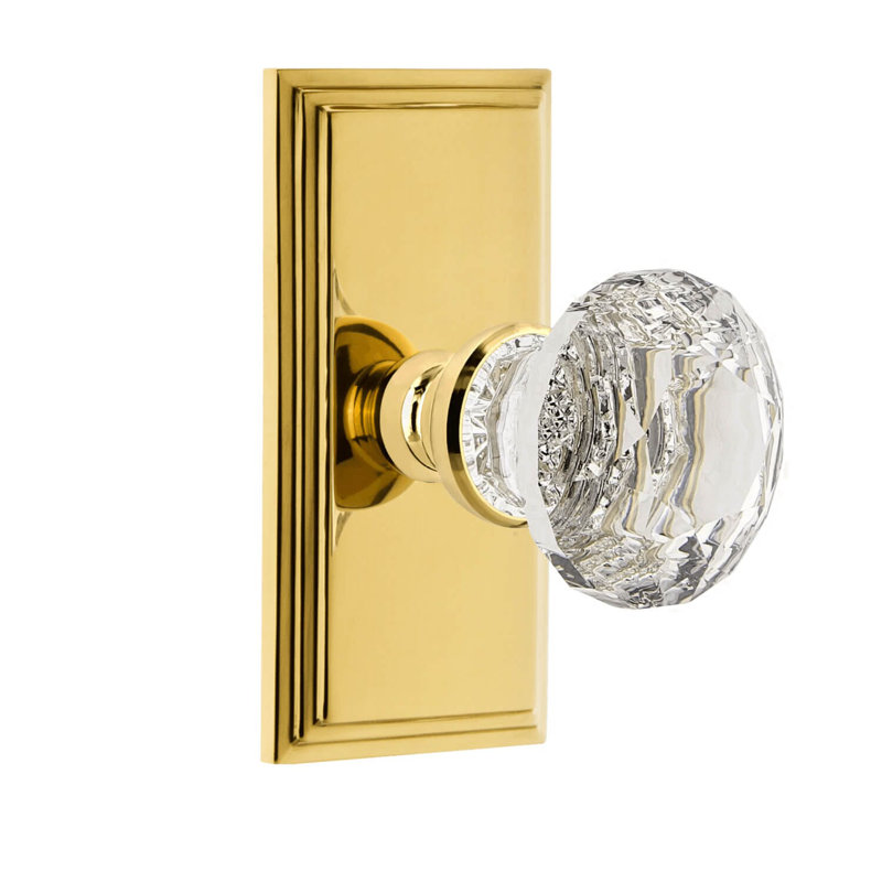 Grand Assiette courte avec bouton en cristal transparent Grandeur Carré, 2.375", Laiton éternel
