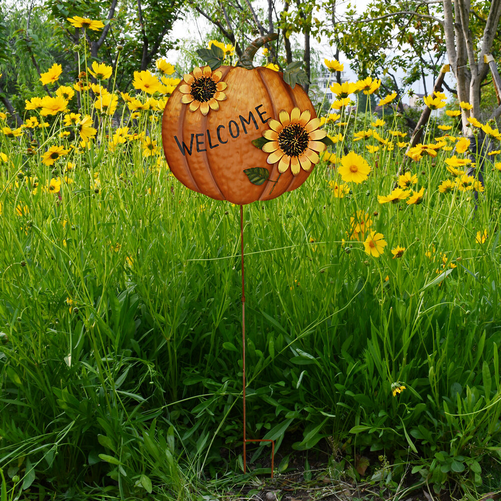 The Holiday Aisle® Pumpkin Welcome Sign Garden Stake & Reviews | Wayfair