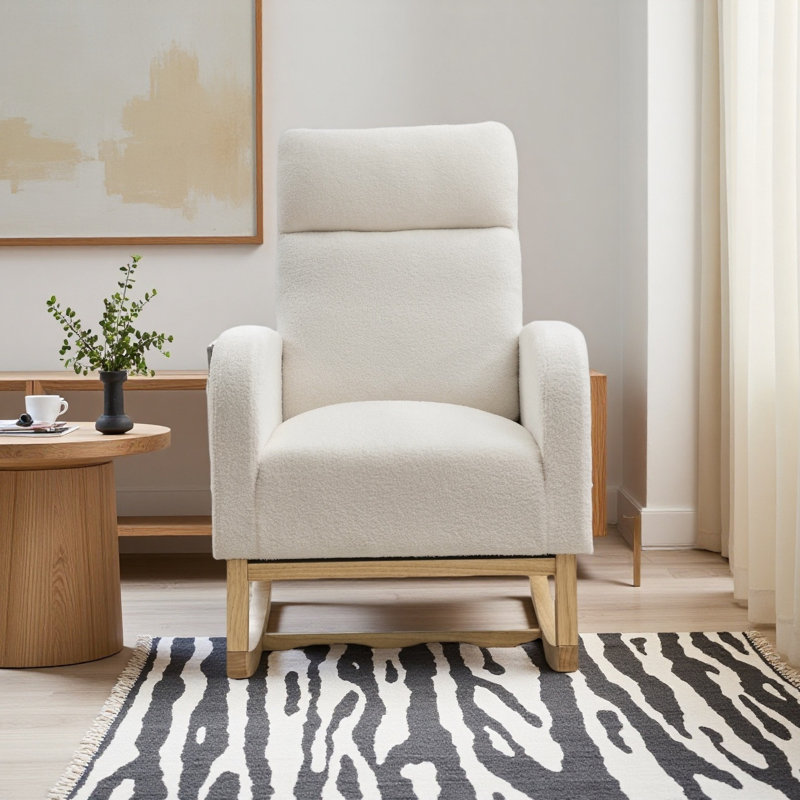 Chaise berçante d'appoint moderne à haut dossier avec poches latérales, ivoire - idéale pour le salon