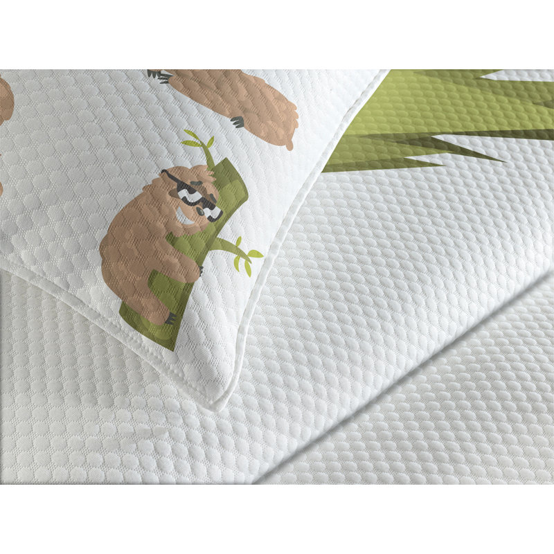 Ambesonne Sloth Bedspread Set Different Posed Animals Pale Brown Green, King Bedspread + 2 Standard Shams