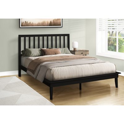 Structure de lit plateforme contemporaine pour grand lit, fabrication en bois noir, configuration confortable à 12 lattes, sans matelas, taille de l 64,88 po avec pieds, base de lattes, facile à assembler, 600 lb