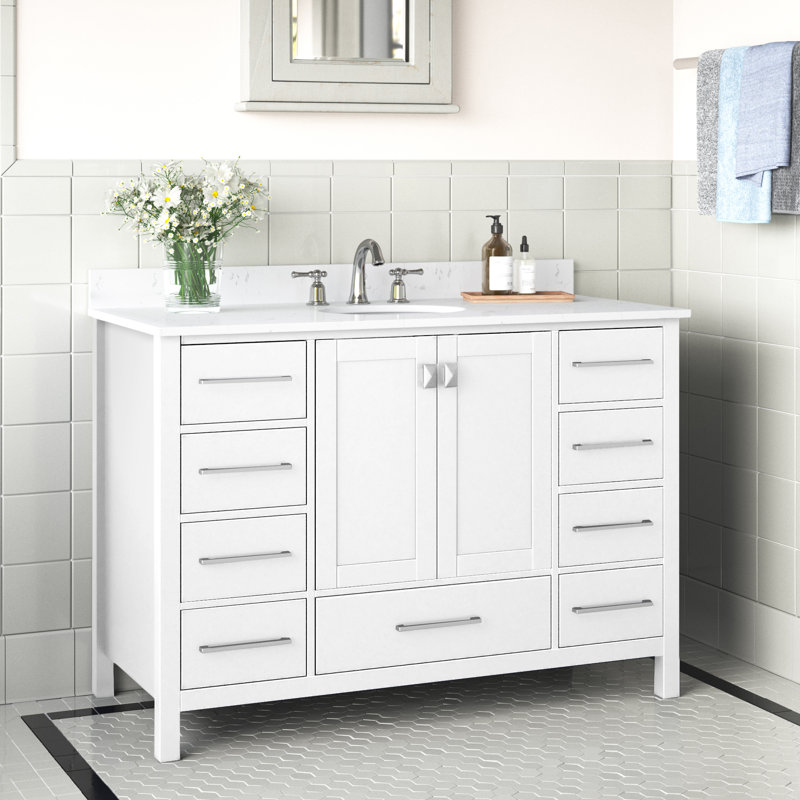 Irene 48'' Single Bathroom Vanity with Engineered Marble Top, White