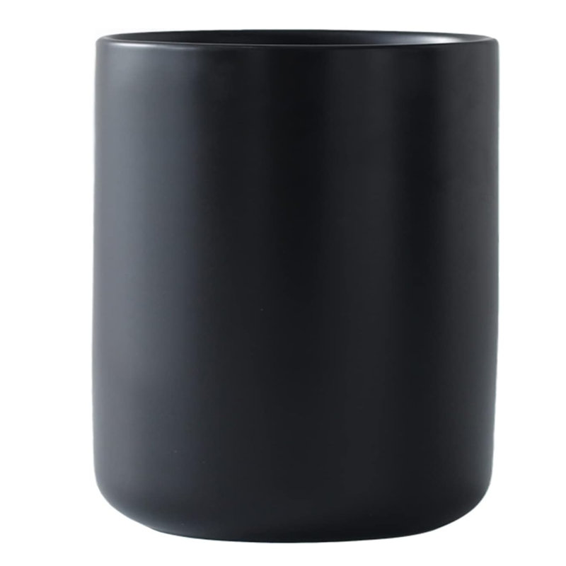 Large Matte Ceramic Utensil Holder (Easy to Clean), Black, 16cm H x 11.43cm W x 11.43cm D