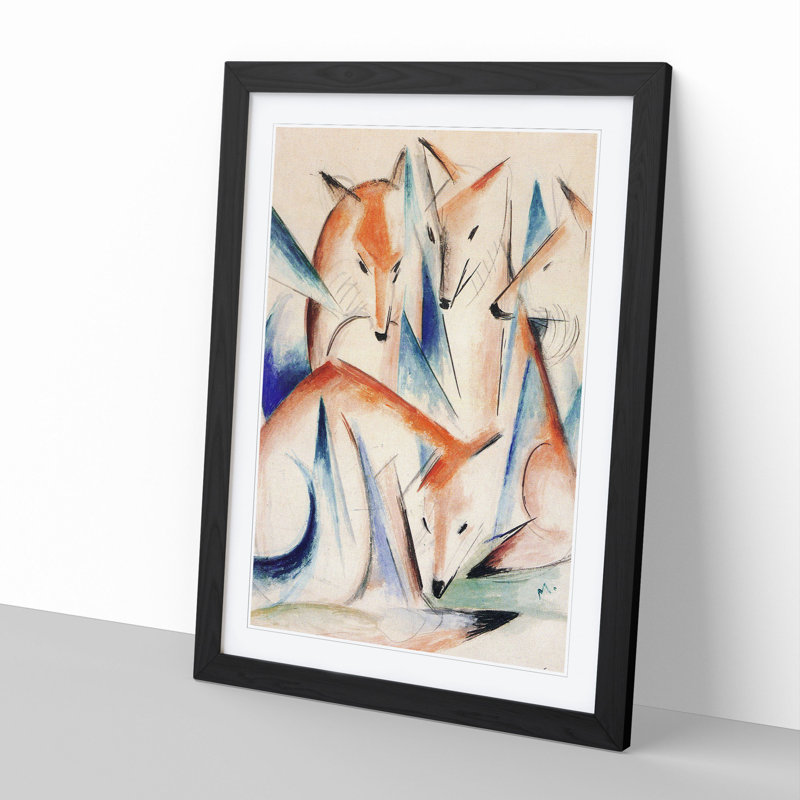 Group of Foxes by Franz Marc - Picture Frame Painting, 36cm H x 27cm W x 2cm D, Black Framed