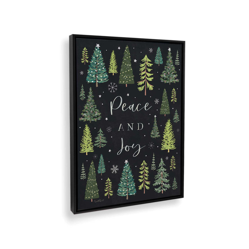 «Peace & Joy Christmas Trees» par Elizabeth Tyndall, reproduction d'art, L 36 x H 48, Black, Toile avec cadre