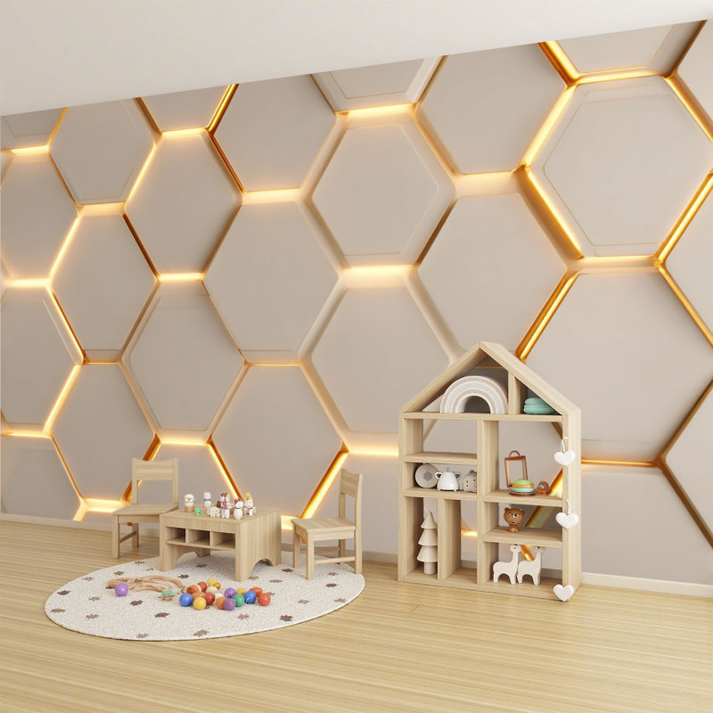 Papiers peints et adhésifs à motif de nid d'abeilles symétriques 3D à motif de dégradé subtil H 100 po x l 144 po papier mural amovible en PVC auto-adhésif pour chambre à coucher, bureau à domicile