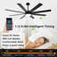 72" Ceiling Fan With Light, 6-Speed Remote Control, Reversible DC Motor, Modern 8 Blades With 6"/12"/19.5"  Downrods For Home Or Commercial Black/Walnut
