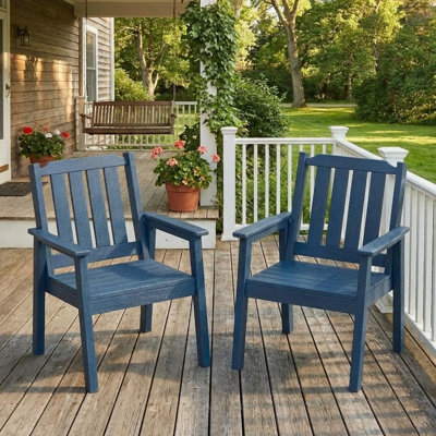 Set of 2 Outdoor Dining Chairs, Patio HDPE Garden Dining Chairs with Ergonomic Wide Seat, Waterproof Easy Maintain All-Weather Durable Chairs for Backyard Deck and Poolside, Blue