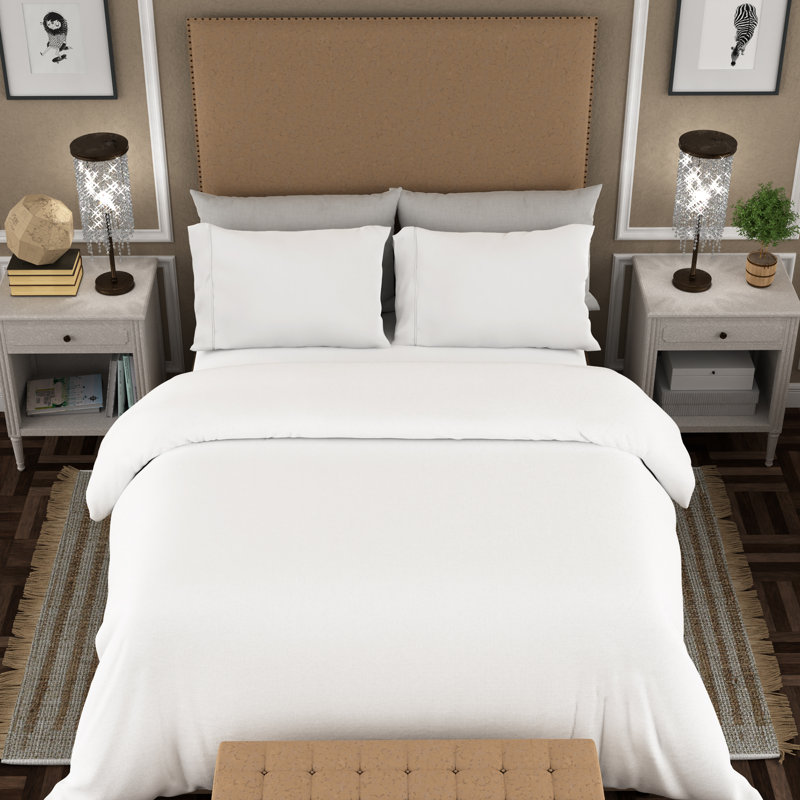 Satin Solid Colour Duvet Cover Set with Pillowcases Included, Double Duvet Cover + 2 Standard Pillowcases , White