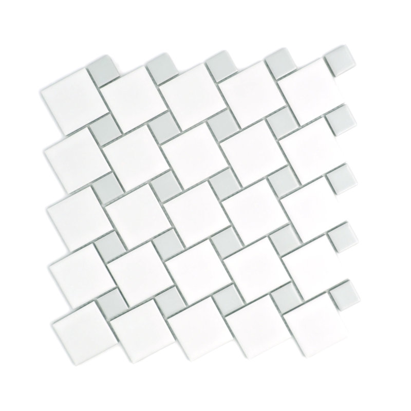 Spin™ 11" x 11" Porcelain Pinwheel Mosaic Tile, White/Silver