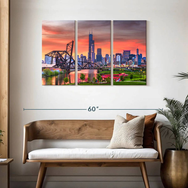 Horizon du centre-ville de Chicago, H 28 po x l 45 po