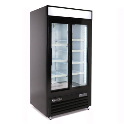 Maxx Cold Narrow Width Sliding Glass Door Merchandiser Refrigerator, Double Door
