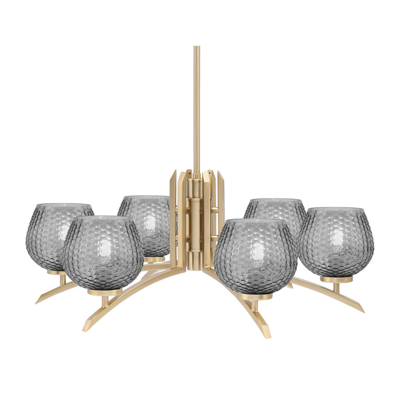 Lustre à 6 lumières Kurve présenté en finition nouvel âge avec verre texturé de 6 po, Noir / transparent