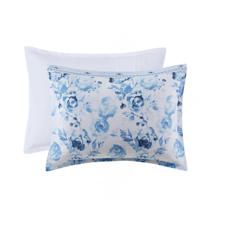 Ensemble de housse de couette à rayures florales, Full Duvet Cover + 2 Pillow Shams