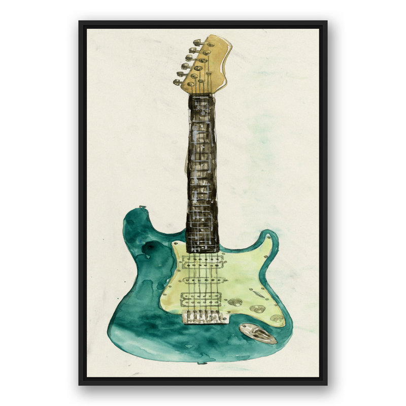 Guitare lumineuse sur toile, H 37,75 po x l 25,75 po x P 1,75 po, Cadre flottant noir