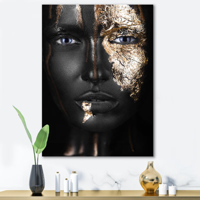 " Portrait Of A Afro American Girl With Gold Makeup " by Designart