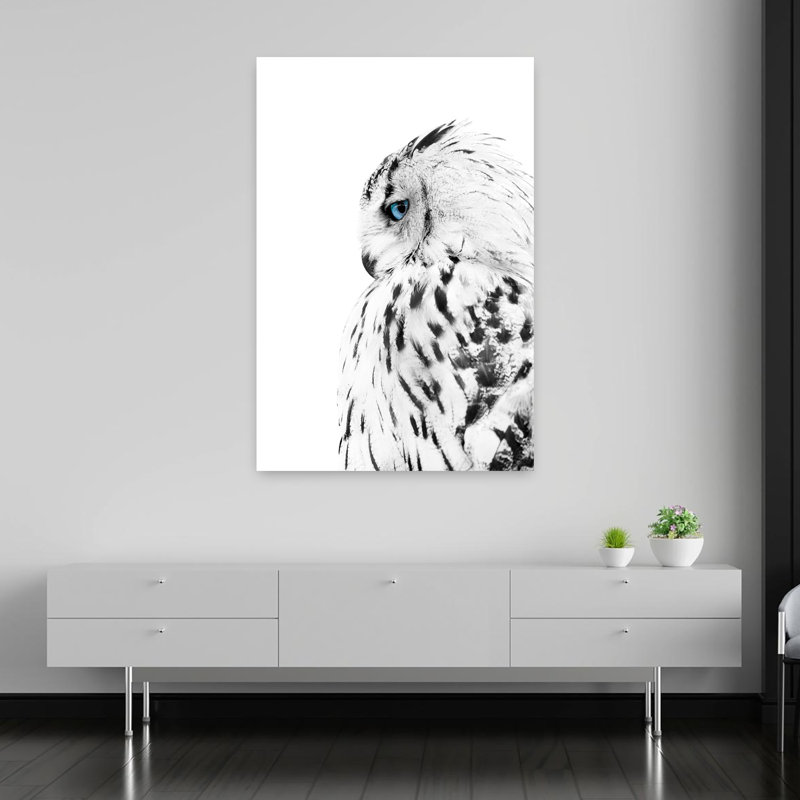 Hibou blanc abstrait hibou contemporain, H 60 po x l 40 po
