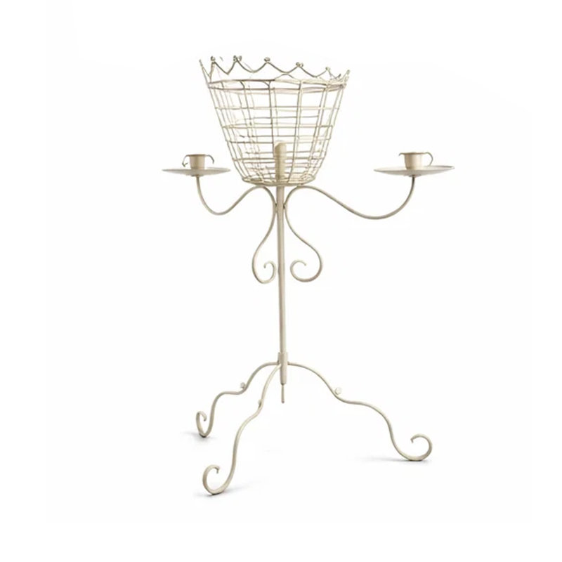 Support décoratif pour plante avec bras candélabre, métal blanc 24 po
