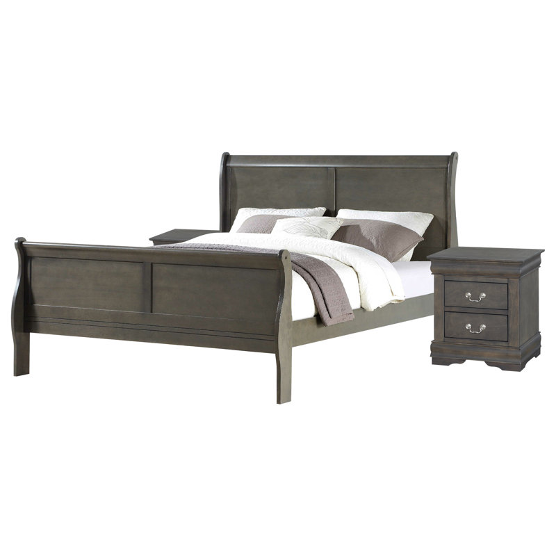 Ensemble de chambre à coucher Engstrom, Gris foncé, Très grand, 3 pièces : 2 table de chevet, 1 lit