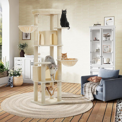 Arbre à chat de 71 po de haut, tour pour chat avec condos à chat, poteaux à griffes, lits supérieurs et boules suspendues