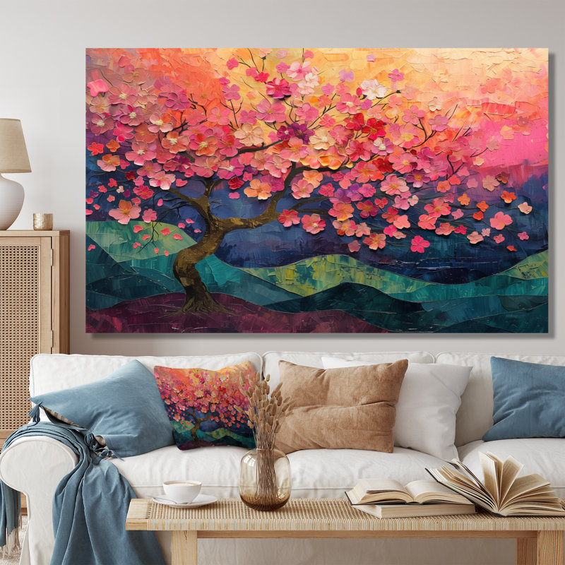  «Cherry Blossom Tree II» - décoration murale cerisier en fleurs, Toile tendue, H 16 po x l 32 po