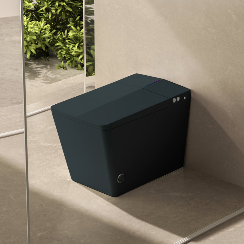 Smart Toilet With Built-In Tank For Bathroom, Auto Flush, Heated Seat, Remote Control, Led Display, Black Square Look Matte Combination