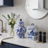 Ensemble de 2 pots à gingembre en céramique avec couvercles - pots décoratifs à couvercle pour tablettes, consoles et plateaux - bleu et blanc