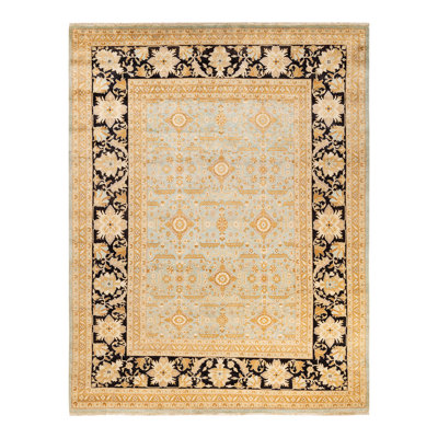 Tapis bleu clair / orange / noir noué à la main de conception unique 8 pi 1 po x 10 pi 5 po Sohna