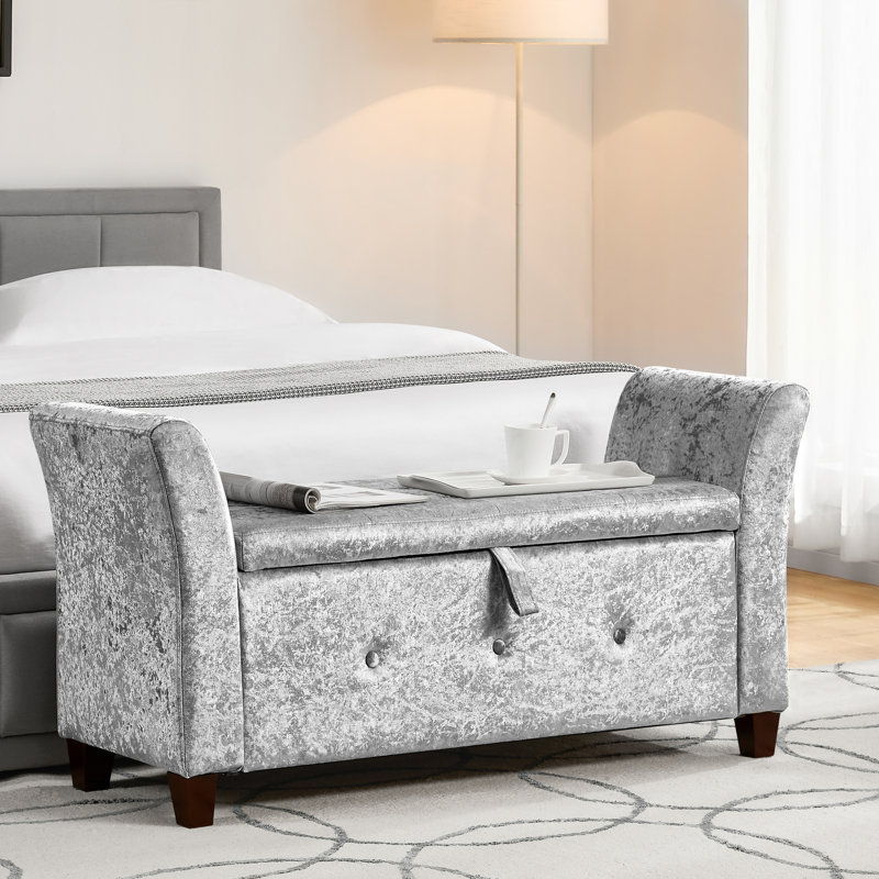 Charlotte Upholstered Storage Ottoman, Toy Storage, Stool, Seat, UKFR Certified, Silver