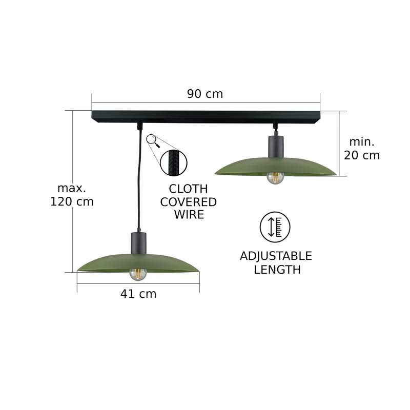 2 - Light Matte Black Dome Pendant, Black/Khaki