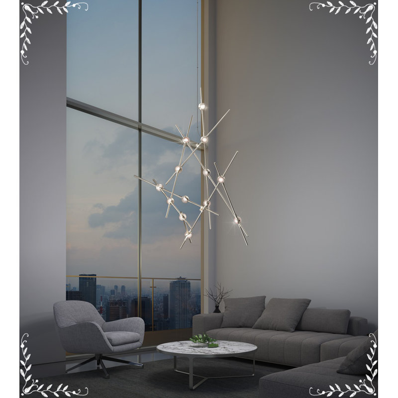 Constellation 13 - Light LED Chandelier, Clear, Satin Nickel, 2700K