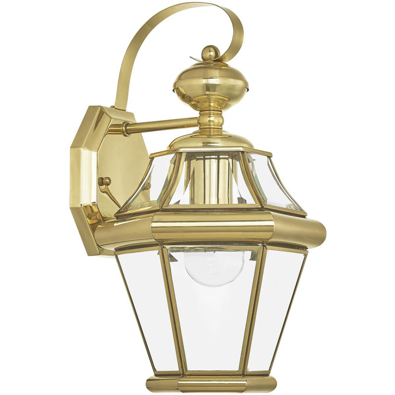 4 Light Outdoor Wall Lantern Pendant Lighting Fixture with Clear Beveled Glass Shade, Brass