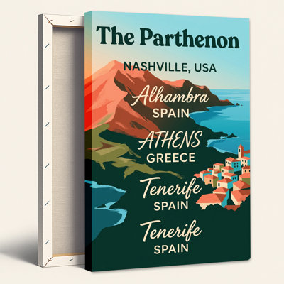 Villes et pays dans le style d'affiches de voyage rétro sur toile