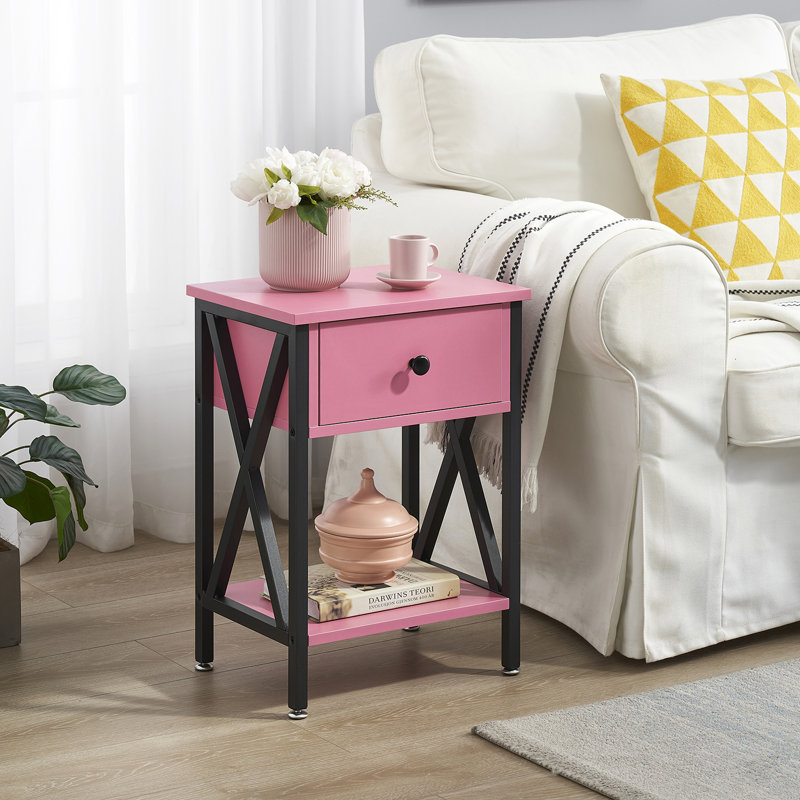 Alameen Nightstand Wood Bedside Table Small Nightstand with Drawer and Shelf for Bedroom, Living Room, Dorm, Pink
