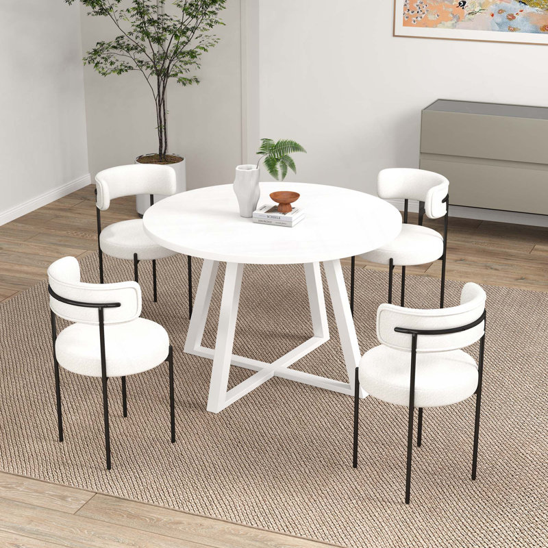 Ensemble de salle à manger 5 pièces avec table à tréteaux et 4 chaises, Blanc