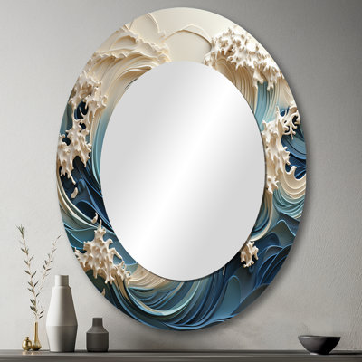 Miroir mural ovale blanc et bleu Papercut Style III