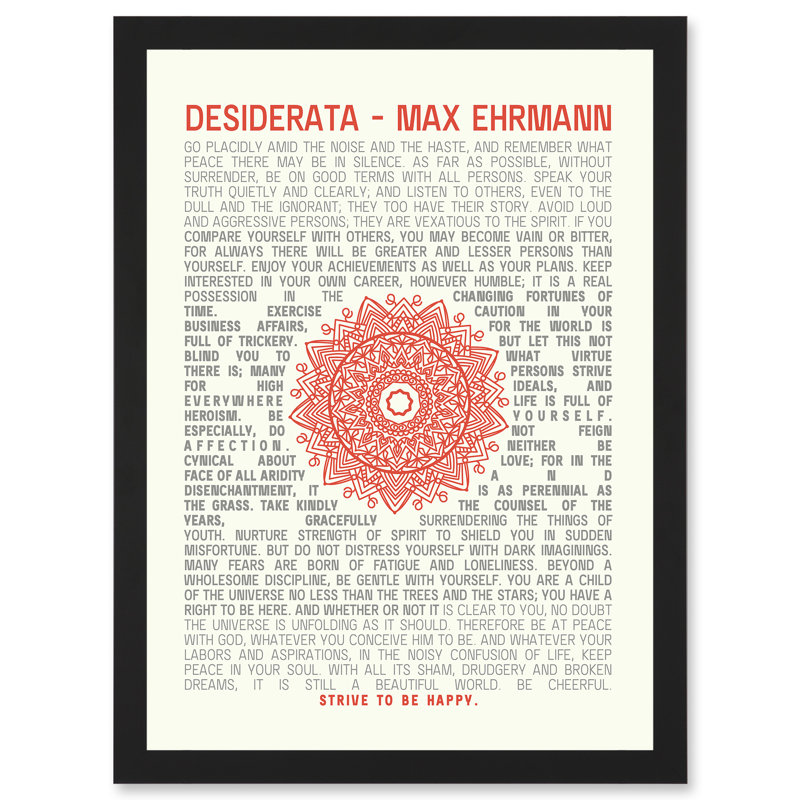 Desiderata Mandala Max Ehrmann Inspiration 1 Piece Single Picture Frame Wall Art