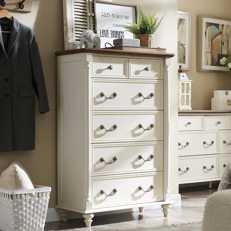 Helmick Farmhouse 6 Drawers Dresser Wood Rustic Dresser Chest of Drawers with 2 Size Drawers for Bedroom, Living Room
