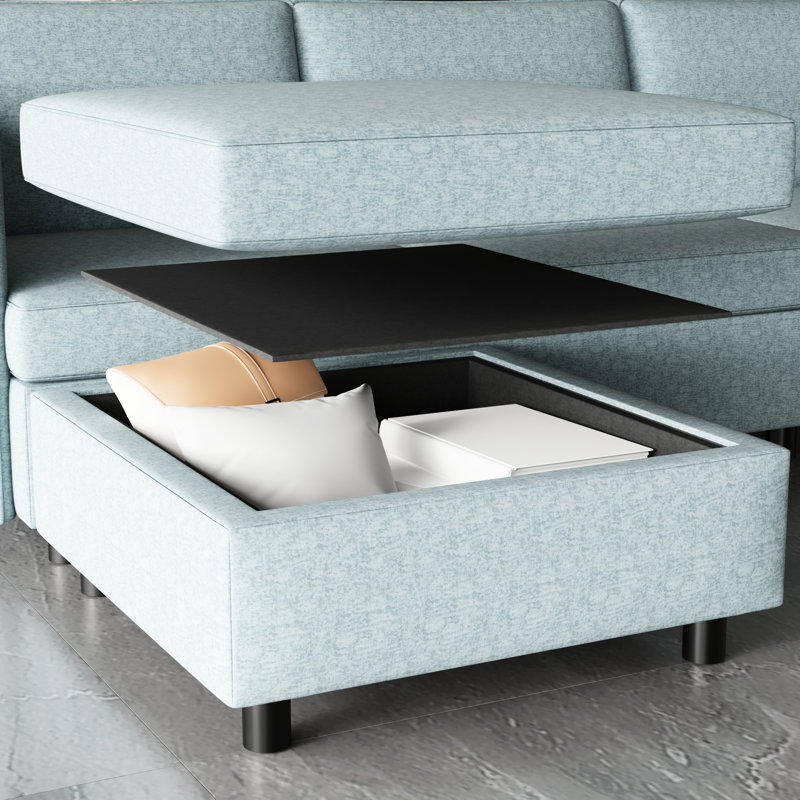 Canapé-lit modulaire avec rangement, tissu en chenille bleu antique, 4, profondeur 96,69 po, largeur 62,57 po, hauteur 31,97 po, capacité de poids de 184,4 lb