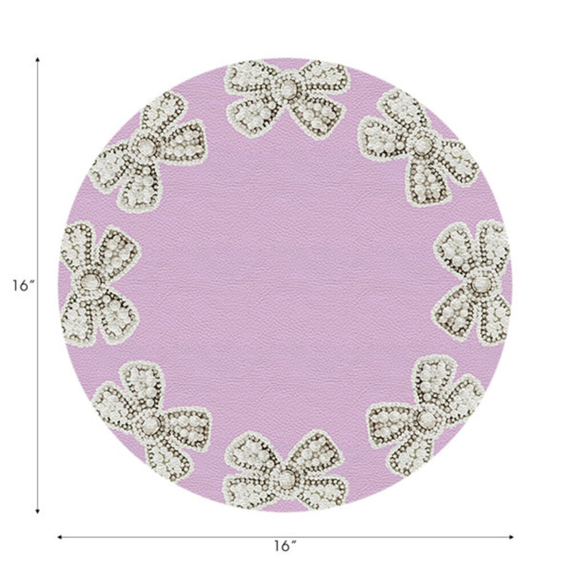 Pearl Bow Vegan Leather Round Pebble Placemat, Lilac
