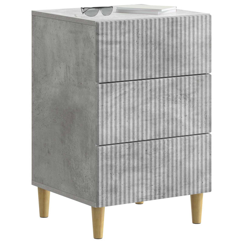 43cm W Manufactured Wood Bedside Table, Concrete Grey