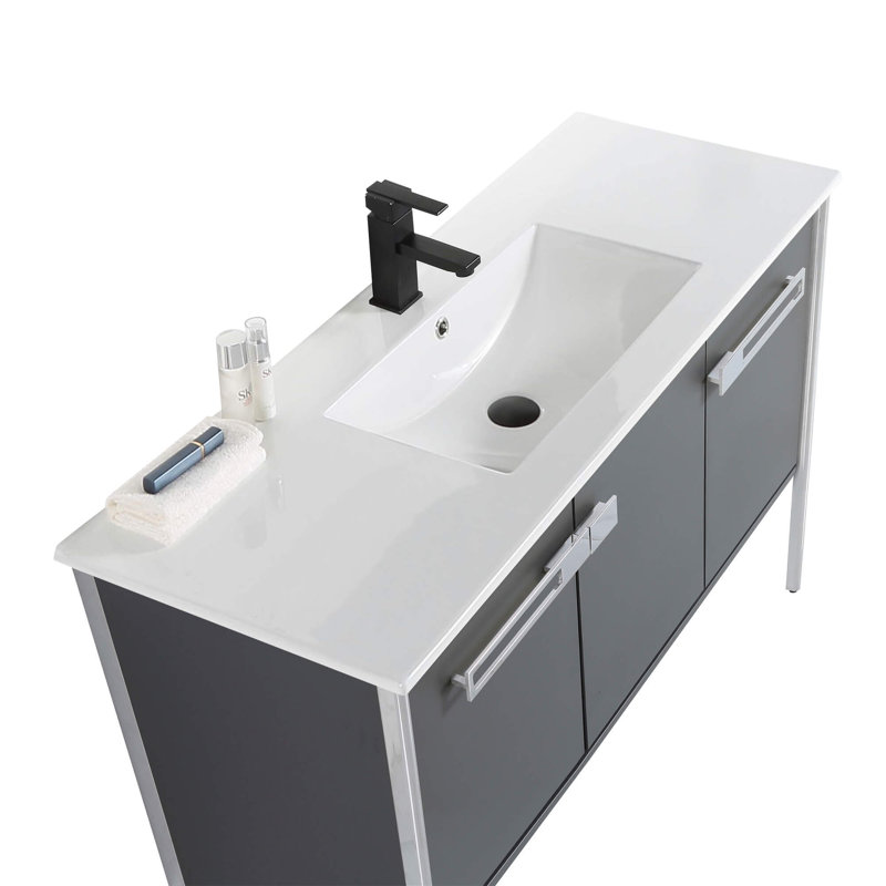 48" Single Bathroom Vanity, Polished Chrome, Onix Gray