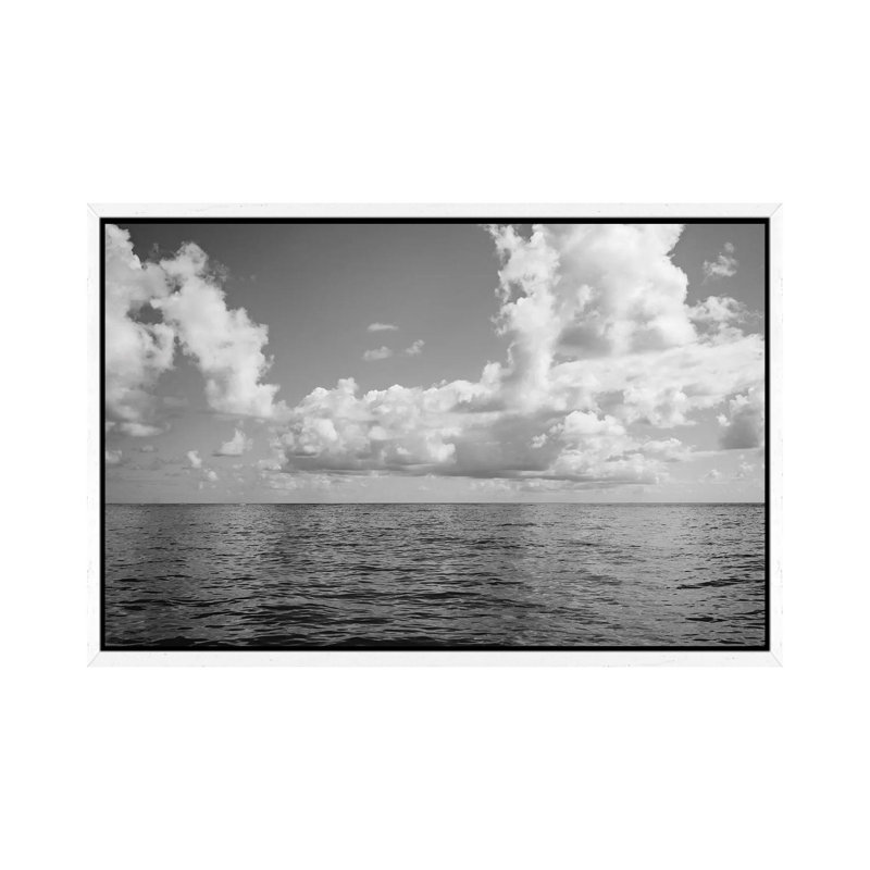 Monochrome Ocean View by Bethany Young - Print on Canvas, White Framed, 45.72cm H x 66.04cm W x 3.81cm D