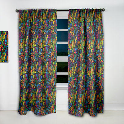 Rideau occultant bohème et éclectique multicolore à motif mosaïque multicolore